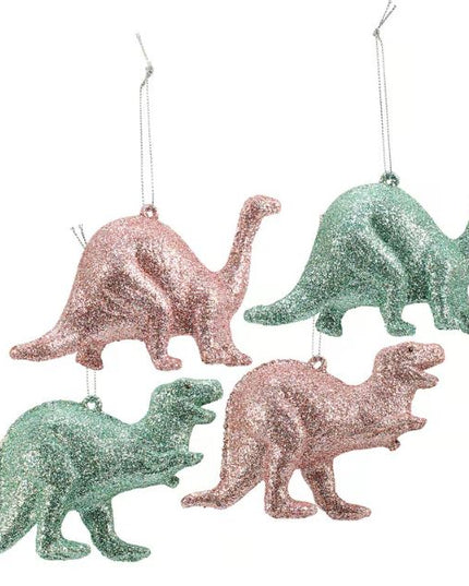 Glitter Dino Christmas Ornament Set