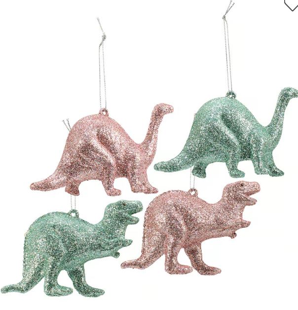 Glitter Dino Christmas Ornament Set