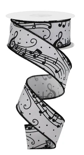 1.5" x 10yd Music Notes On Diagonal Weave