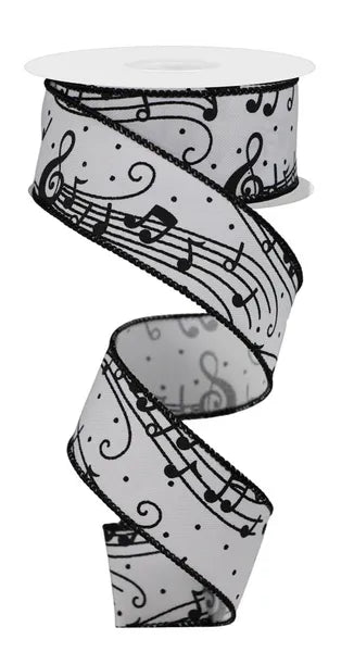 1.5" x 10yd Music Notes On Diagonal Weave