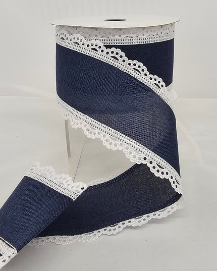 2.5"x10Y Navy Lace Trim Ribbon image 0