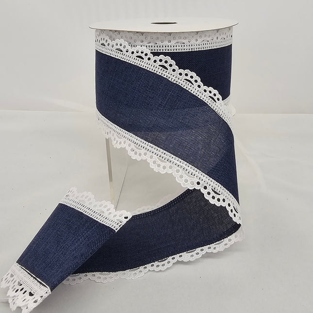 2.5"x10Y Navy Lace Trim Ribbon image 0