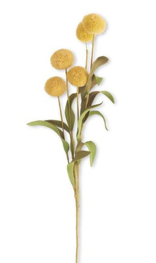 13 Inch Yellow 5 Ball Pompom Pick w/Green Eva Leaves