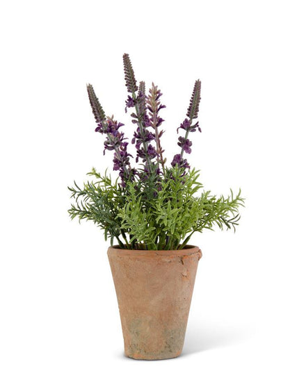 12.5 Inch Purple Lavender in Distressed Clay Pot