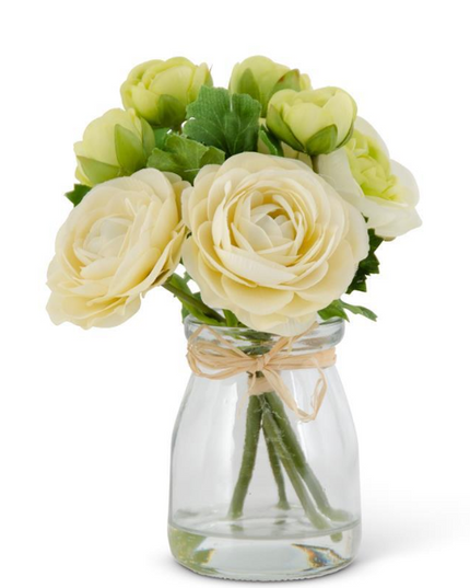6.75" White Ranunculus Premade in Glass Vase