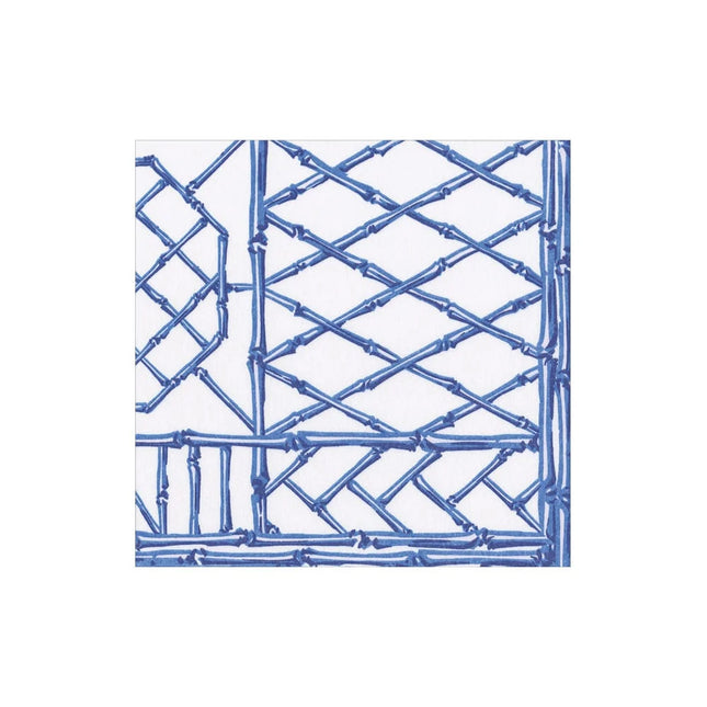 Bamboo Screen China Blue-Ppr Linen Paper Linen Cocktail Napkin - package of 15