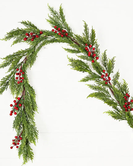 5ft Garland-Mix Green Cypress Pine with Red Berry