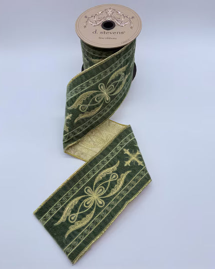 4" x 5 yards Velvet Holy Cross Embroidery Jade