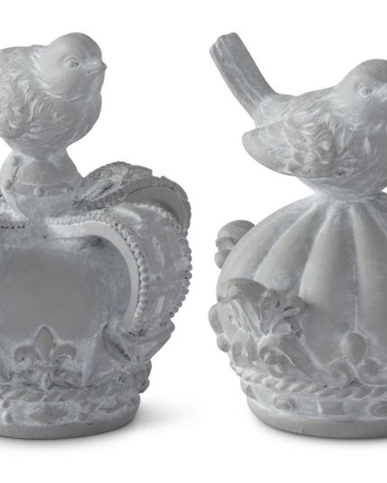 4 Inch Gray Resin Birds on Crowns (2 Styles)