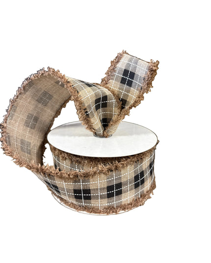 10 Yard Woven Check Ribbon Tan/Black