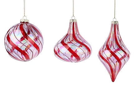 3 Asst Swirl Stripe/Glitter Glass Orn