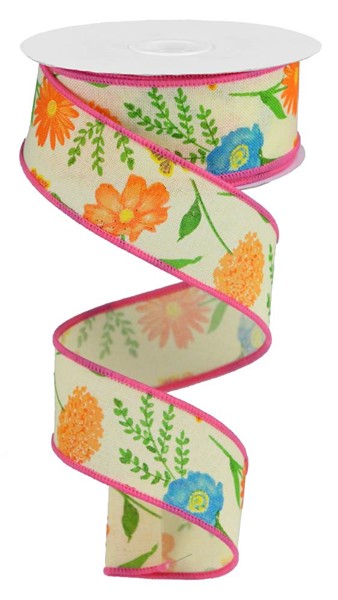 1.5" x 10yd Wildflowers On Royal image 0