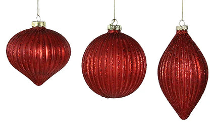 3 Asst 5-8"H Glass Ball/Onion/Finial Orn