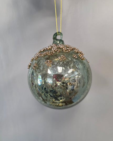 Beaded Mercury Glass Ball Ornament