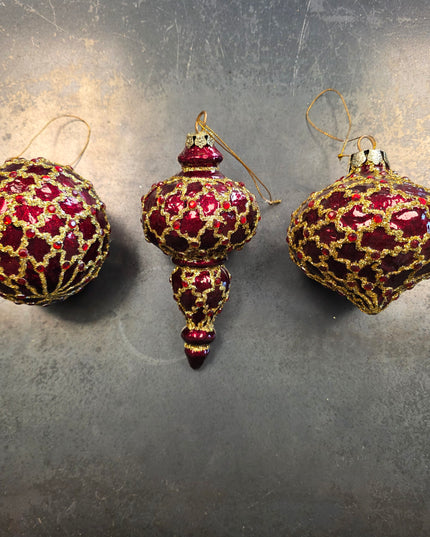 Red/Gold Glitter Jeweled Ornament (Assorted Shapes)