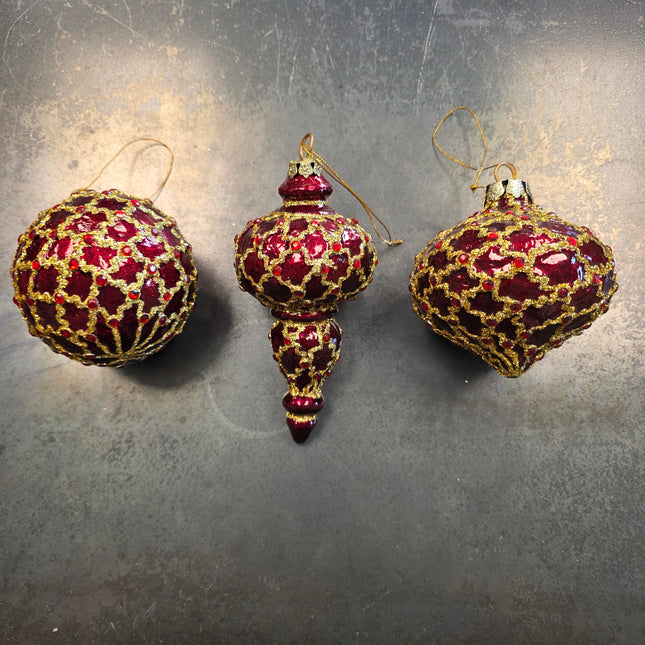 Red/Gold Glitter Jeweled Ornament (Assorted Shapes)