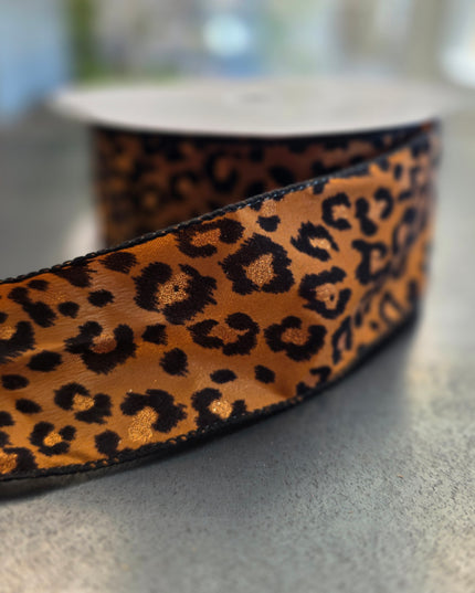 Ribbon Copper Satin Flocked Cheetah 2.5"X50yd