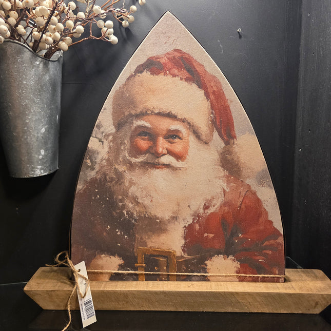 Vintage Santa Metal + Wood Arched Canvas