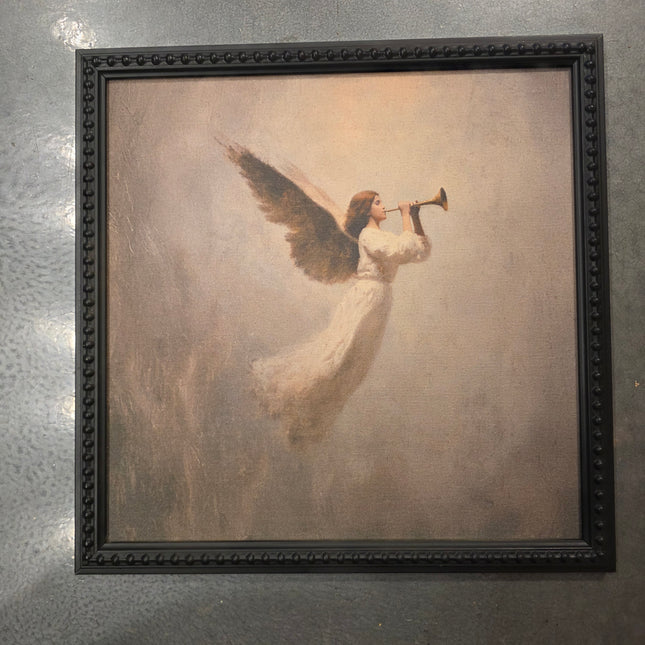 14x14 Black Bead Frame with Angel Christmas Canvas