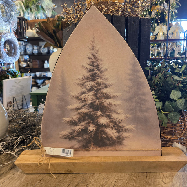 Vintage Christmas Tree Metal + Wood Arched Canvas