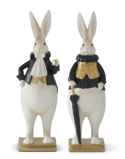 10 Inch Resin Black and White Gold Easter Bunny