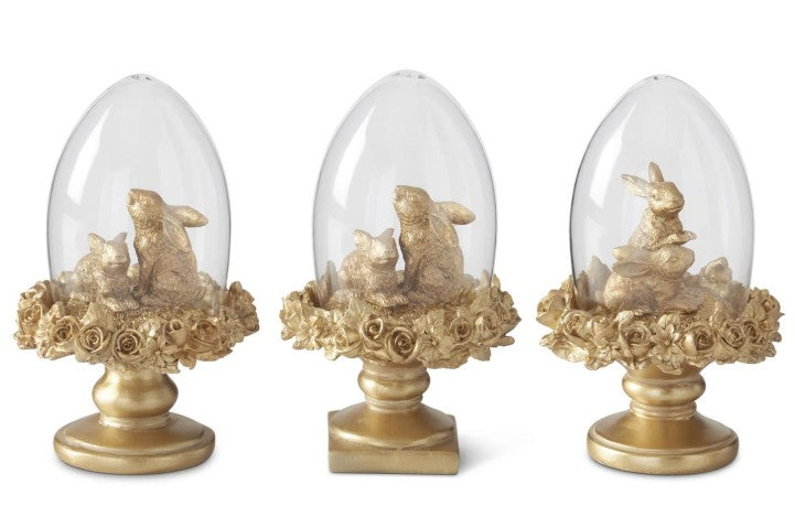 Assorted 6.25 Inch Gold Resin Easter Bunny Egg Cloche Topiaries