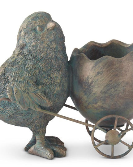 4.5" Green & Copper Resin Chicks with Egg Carts