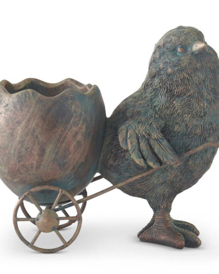 4.5" Green & Copper Resin Chicks with Egg Carts