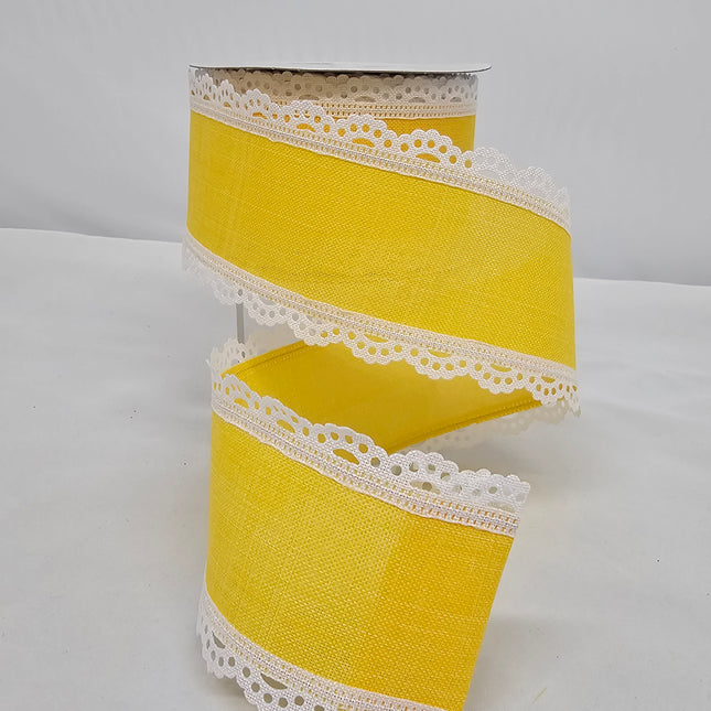 2.5"x10Y Yellow Lace Trim Ribbon image 0