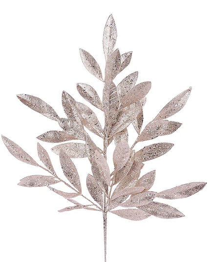 23" Glitter Bay Leaf Spray
