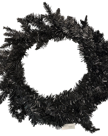 Black tinsel wreath on a white background

