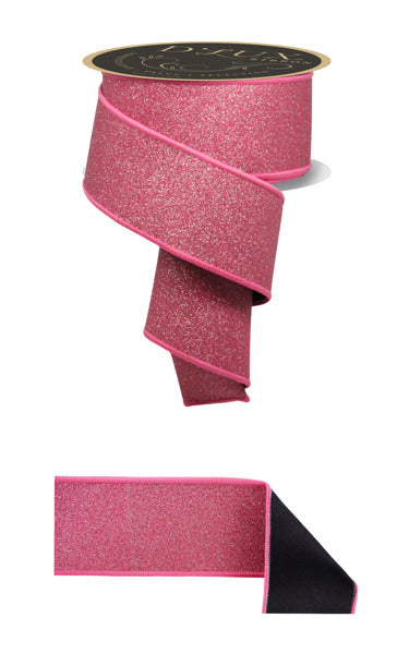 Fuschia/Black Fine Glitter Ribbon 2.5" x 10 yds image 0