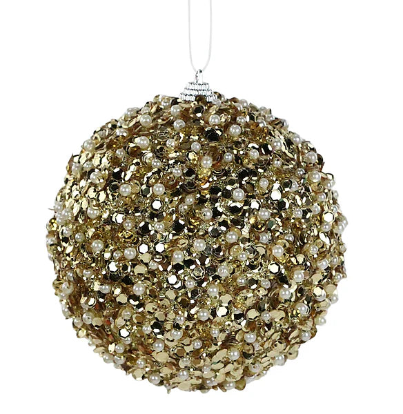 4.75"Dia Glitter/Bead Ornament Gold