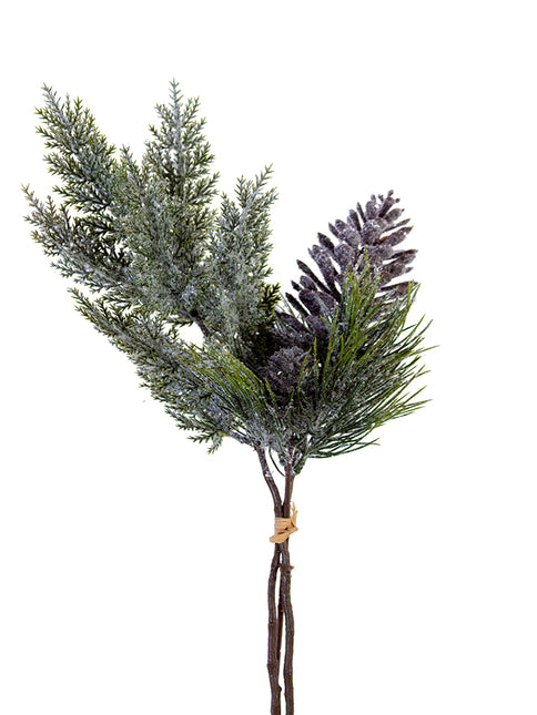 18" Frosted Cedar Bundle Green w/ Cones
