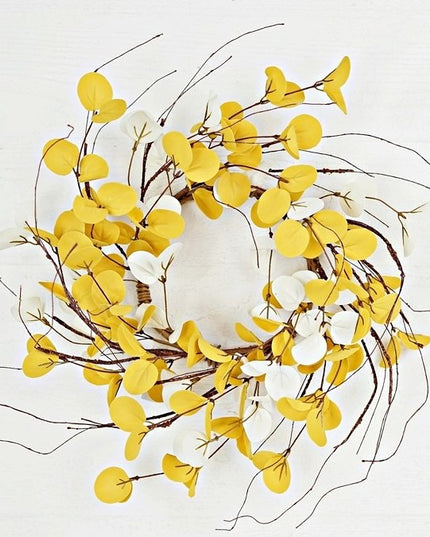 16" Wreath White & Yellow