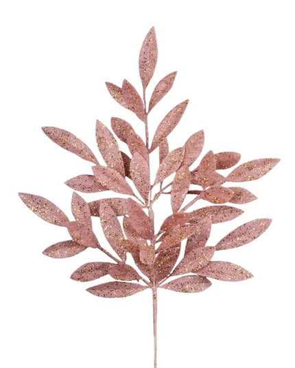 23" Glitter Bay Leaf Spray