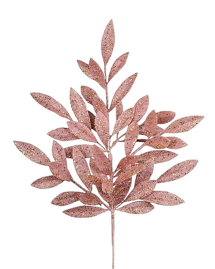 23" Glitter Bay Leaf Spray