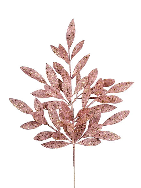 23" Glitter Bay Leaf Spray