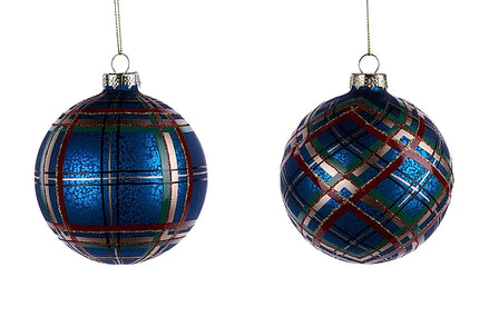 100Mm Glass Ball Ornaments Blue Plaid