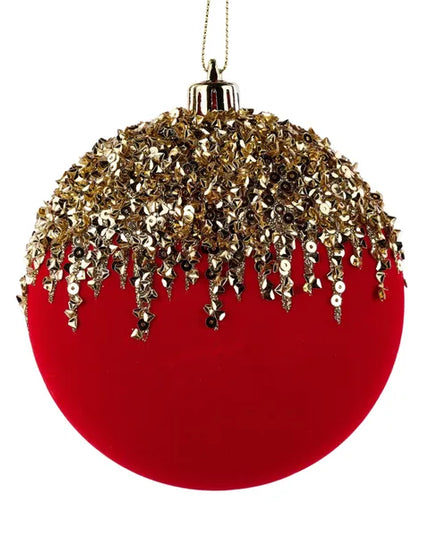 100mm Flocked/Sequin 2D Flat Ball Ornament