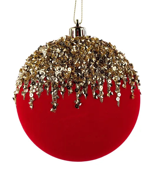 100mm Flocked/Sequin 2D Flat Ball Ornament