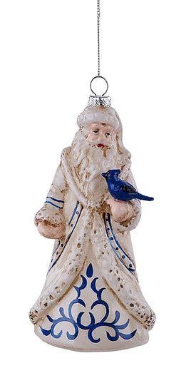 6.5"H x 3"L x 2.5"W Glass Santa W/Bird