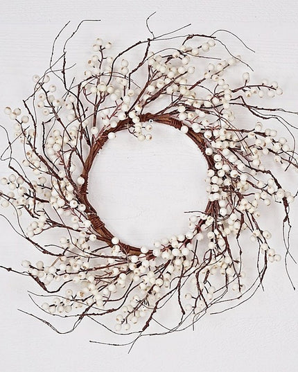Wreath- White Snowberries with Wispy Twigs