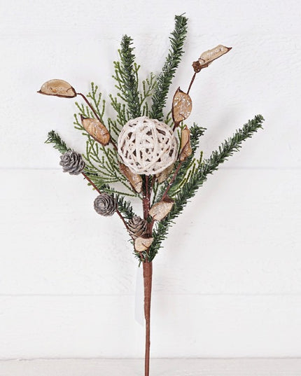 14" Pick Pines with Rattan Ball