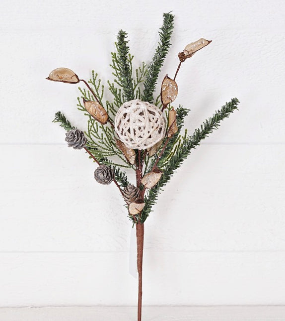 14" Pick Pines with Rattan Ball