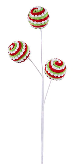 21"L Velvet/Snowball Striped Ball Spray