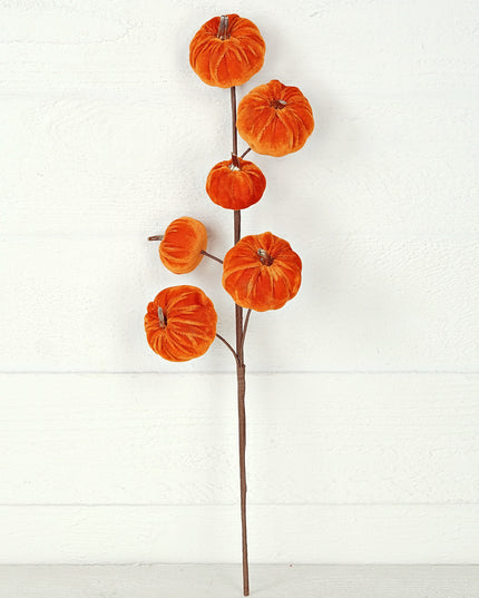 22in Branch-Velvet gold stem mini pumpkins