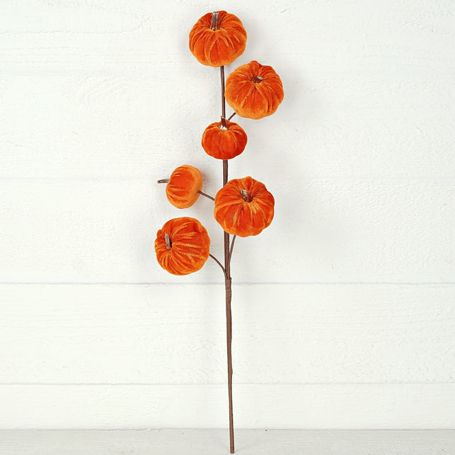 22in Branch-Velvet gold stem mini pumpkins