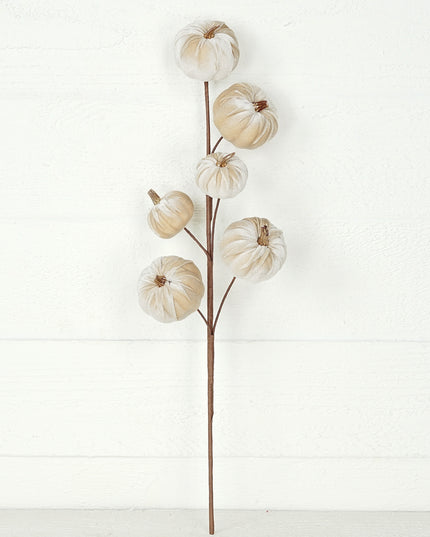 22in Branch-Velvet gold stem mini pumpkins