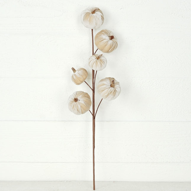 22in Branch-Velvet gold stem mini pumpkins